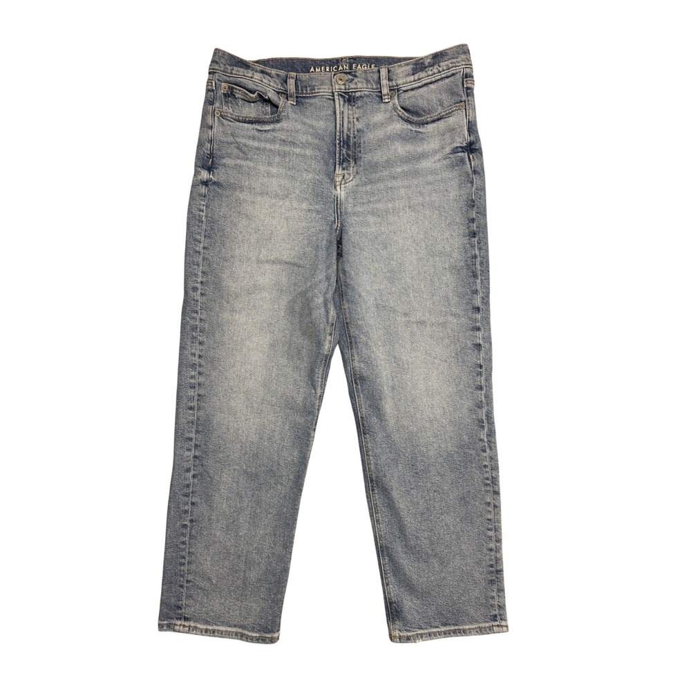 American Eagle Super High-Rise Ankle Straight Jeans Light Wash Blue‎ 14 Regular